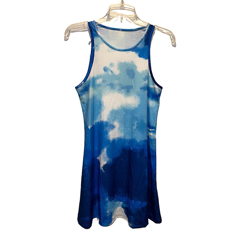 FLORAL BLOOMING - Blue & White Tie Dye Flow Dress - NWT